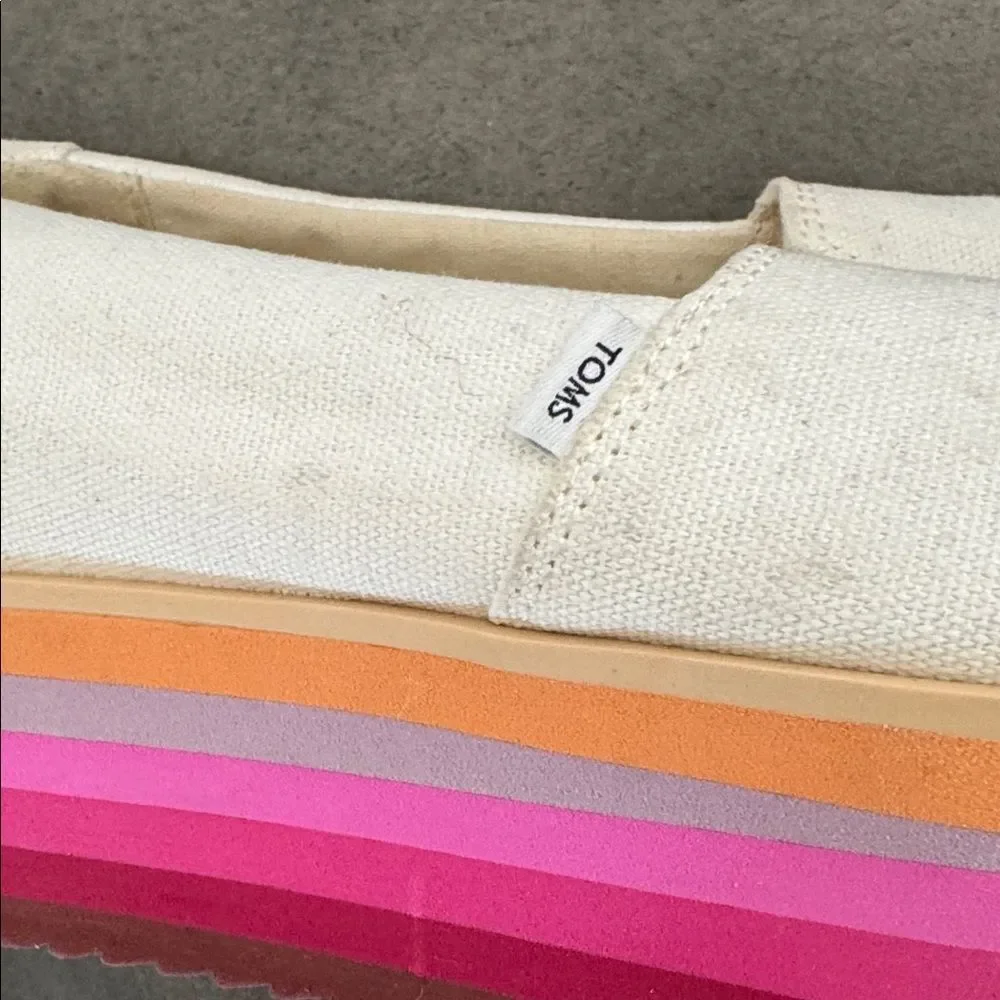 TOMS Alp Espadrille Platform Slip-On Shoes Cream Canvas Rainbow Women’s Size 9